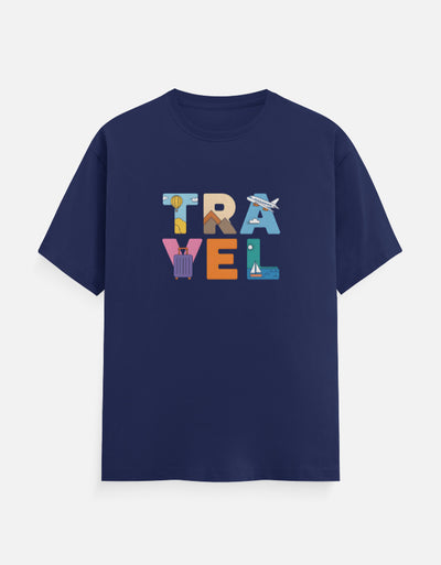 Travel Text Design - Unisex Classic Crew T-Shirt in royal blue - front view #color_royal-blue
