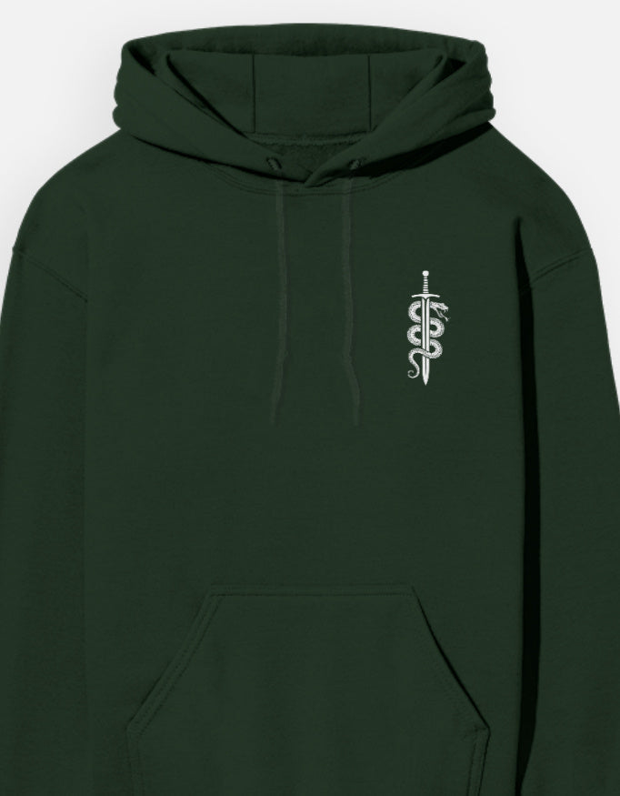 Sword snack minimal graphic - Unisex Hoodie in bottle green - front view #color_bottle-green