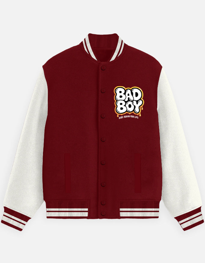 Bad Boy Graphic- Unisex Varsity Jacket in red - front view #color_red