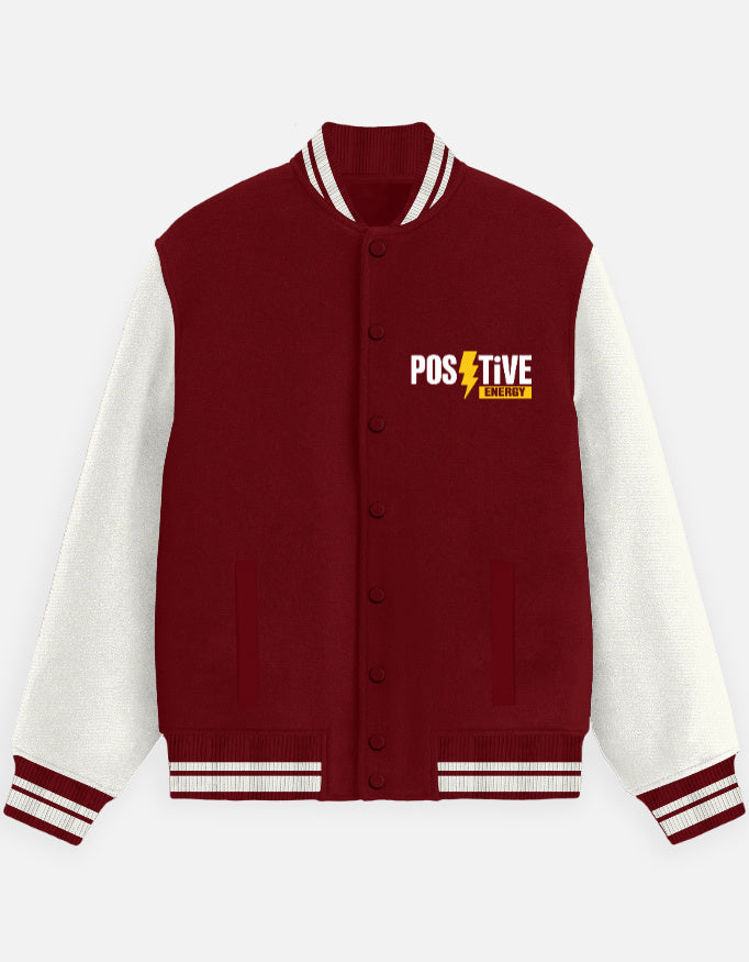 Positive Energy Graphic - Unisex Varsity Jacket in red - front view #color_red