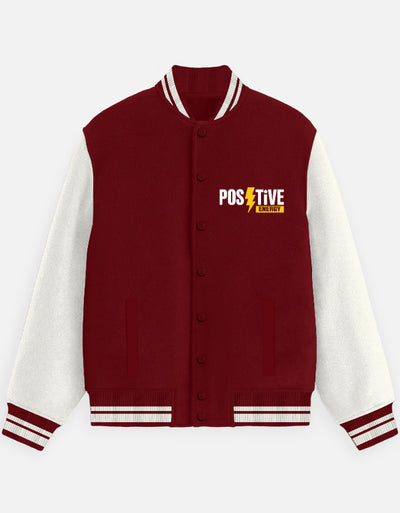 Positive Energy Graphic - Unisex Varsity Jacket in red - front view #color_red