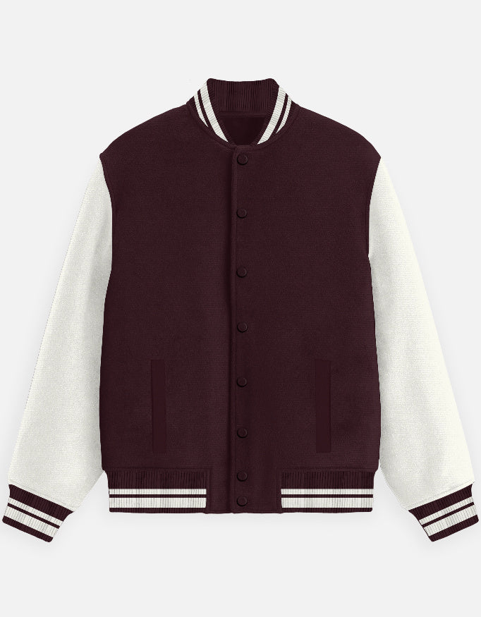 Plain - Unisex Varsity Jacket in maroon - front view #color_maroon