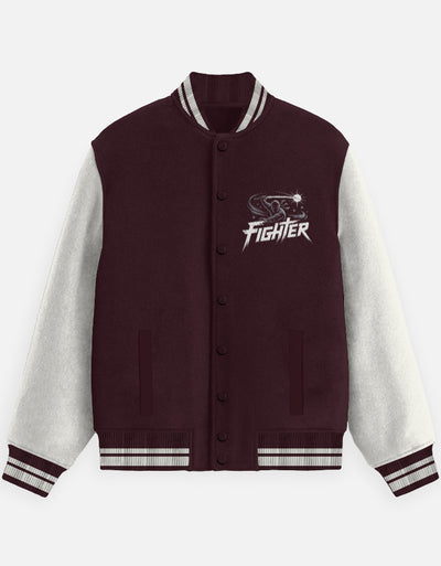 Ninja Fighter Graphic - Unisex Varsity Jacket in maroon - front view #color_maroon
