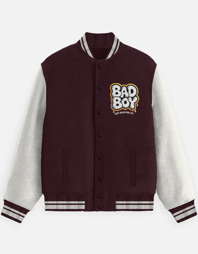 Bad Boy Graphic- Unisex Varsity Jacket in maroon - front view #color_maroon