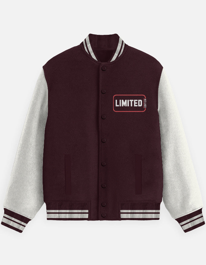 Limited Edition Graphic - Unisex Varsity Jacket in maroon - front view #color_maroon