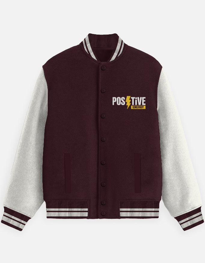 Positive Energy Graphic - Unisex Varsity Jacket in maroon - front view #color_maroon