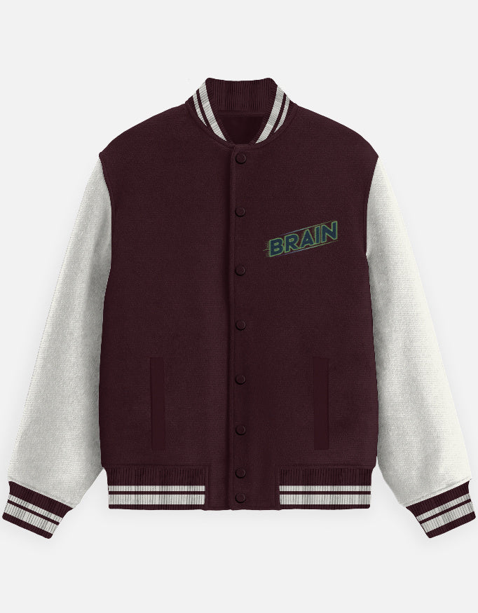 Brain Graphic - Unisex Varsity Jacket in maroon - front view #color_maroon