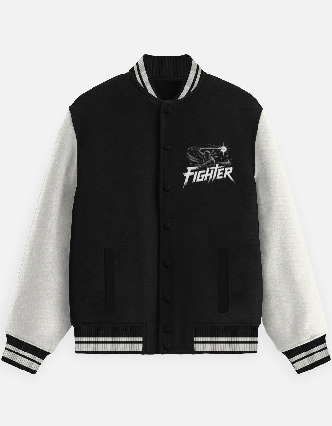 Ninja Fighter Graphic - Unisex Varsity Jacket in black - front view #color_black