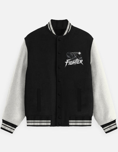 Ninja Fighter Graphic - Unisex Varsity Jacket in black - front view #color_black