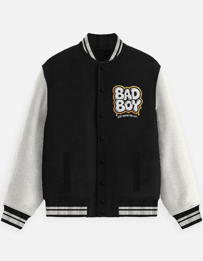 Bad Boy Graphic- Unisex Varsity Jacket in black - front view #color_black