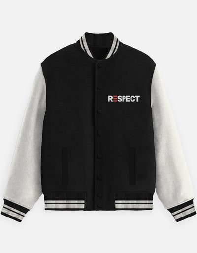 Respect Text Graphic - Unisex Varsity Jacket in black - front view #color_black