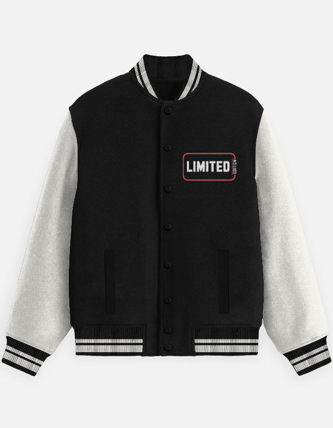 Limited Edition Graphic - Unisex Varsity Jacket in black - front view #color_black