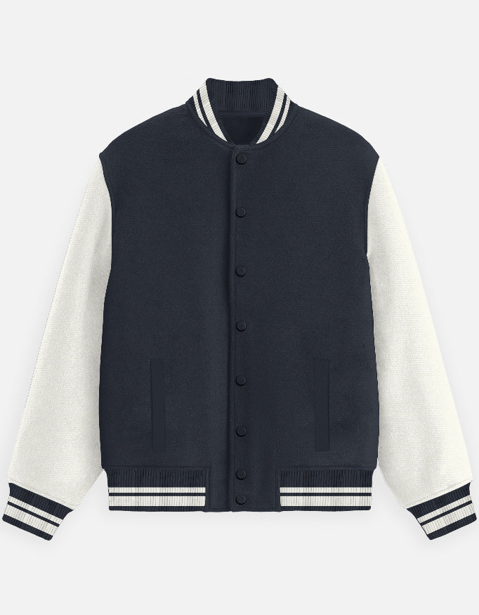 Plain - Unisex Varsity Jacket in navy blue - front view #color_navy-blue