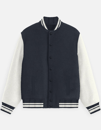 Plain - Unisex Varsity Jacket in navy blue - front view #color_navy-blue