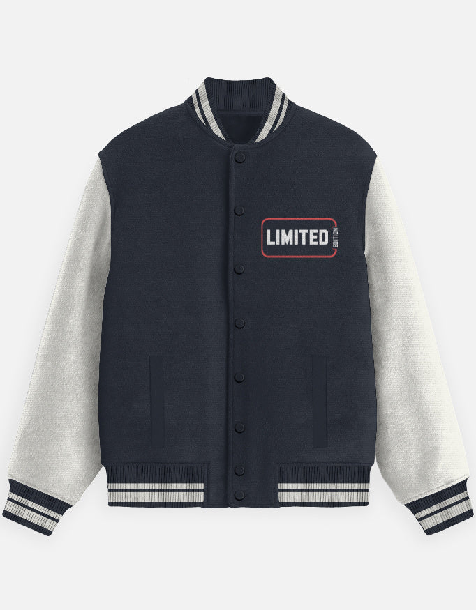Limited Edition Graphic - Unisex Varsity Jacket in navy-blue - front view #color_navy-blue