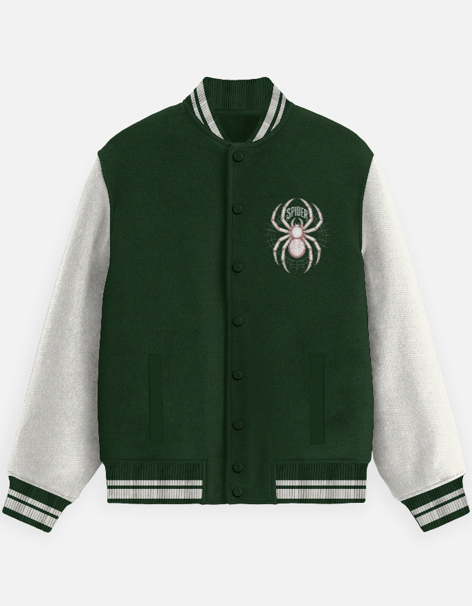 Spider Graphic - Unisex Varsity Jacket in bottle green - front view #color_bottle-green