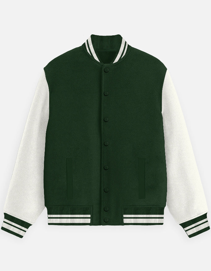 Plain - Unisex Varsity Jacket in bottle green - front view #color_bottle-green