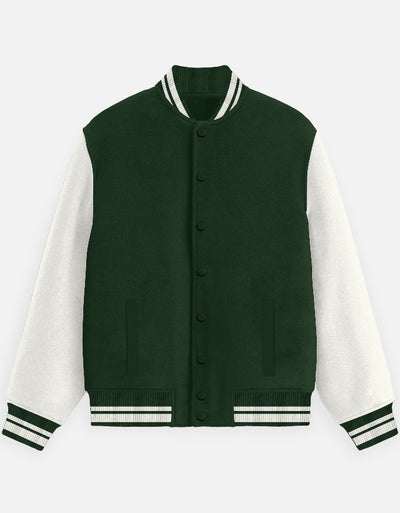 Plain - Unisex Varsity Jacket in bottle green - front view #color_bottle-green