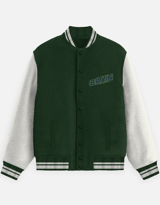 Brain Graphic - Unisex Varsity Jacket in bottle green - front view #color_bottle-green