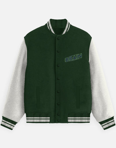 Brain Graphic - Unisex Varsity Jacket in bottle green - front view #color_bottle-green