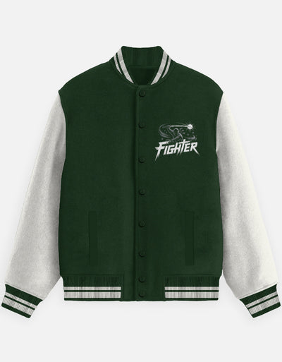 Ninja Fighter Graphic - Unisex Varsity Jacket in bottle green - front view #color_bottle-green