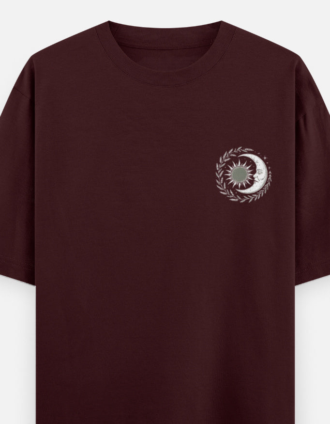 Moon and Owl bird - Unisex Oversized Classic T-Shirt in maroon - front view #color_maroon