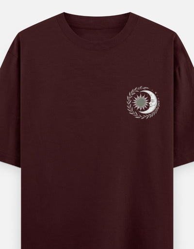 Moon and Owl bird - Unisex Oversized Classic T-Shirt in maroon - front view #color_maroon