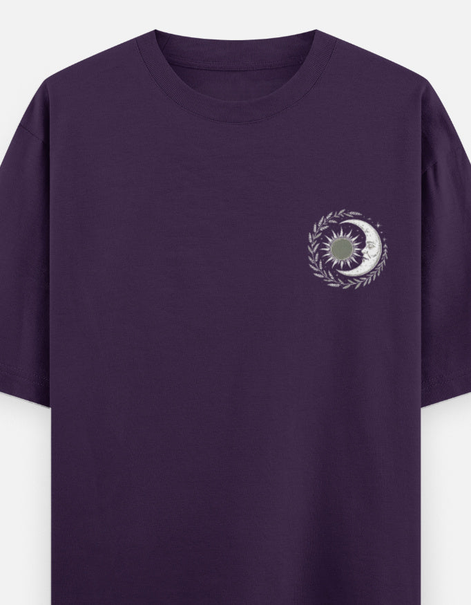 Moon and Owl bird - Unisex Oversized Classic T-Shirt in purple - front view #color_purple