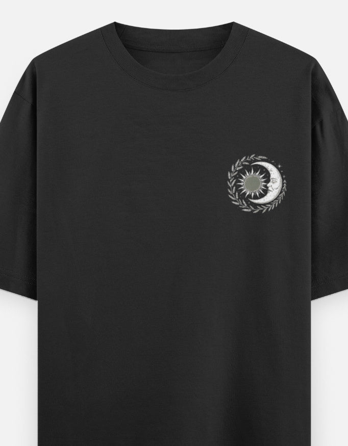 Moon and Owl bird - Unisex Oversized Classic T-Shirt in black - front view #color_black