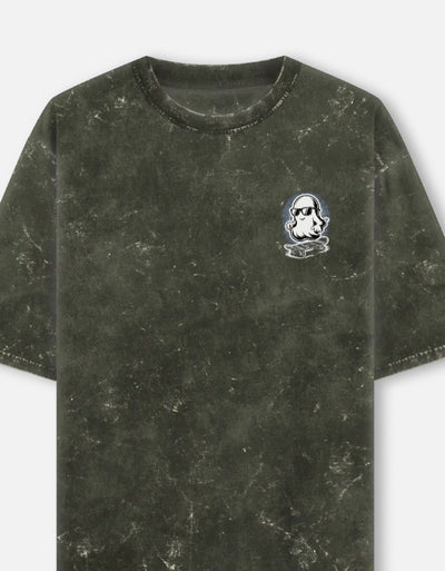 Ghost Graphic - Unisex Acid Washed Oversized Tee in olive green - front view #color_olive-green