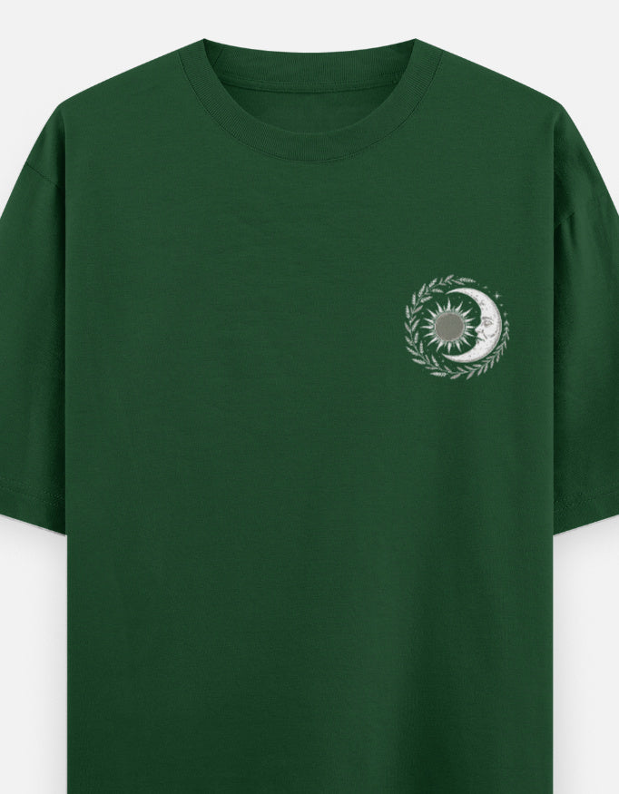 Moon and Owl bird - Unisex Oversized Classic T-Shirt in bottle green - front view #color_bottle-green