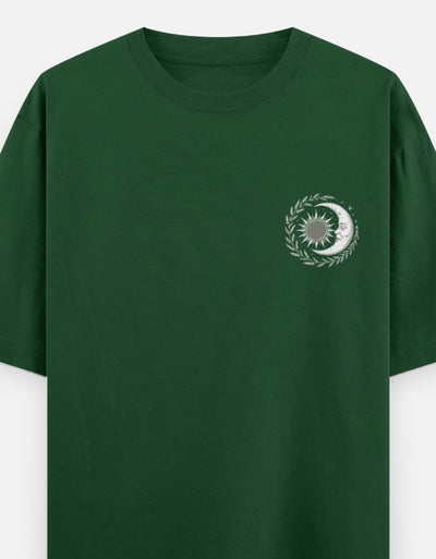 Moon and Owl bird - Unisex Oversized Classic T-Shirt in bottle green - front view #color_bottle-green