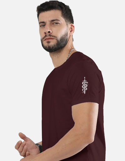 Ninja Fighter And Sword Graphic - Unisex Classic Crew T-Shirt in maroon - side view #color_maroon