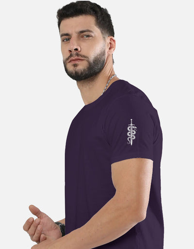 Ninja Fighter And Sword Graphic - Unisex Classic Crew T-Shirt in purple - side view #color_purple