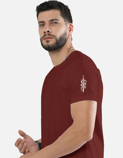 Ninja Fighter And Sword Graphic - Unisex Classic Crew T-Shirt in brick red - side view #color_brick-red