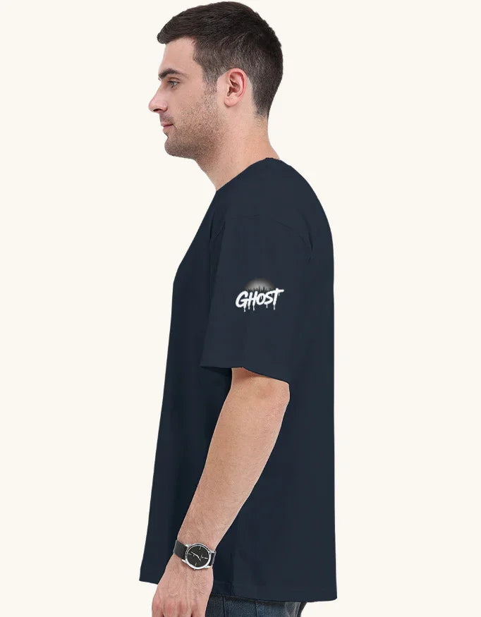 Ghost - Unisex Oversized Classic T-Shirt in navy blue - side view #color_navy-blue