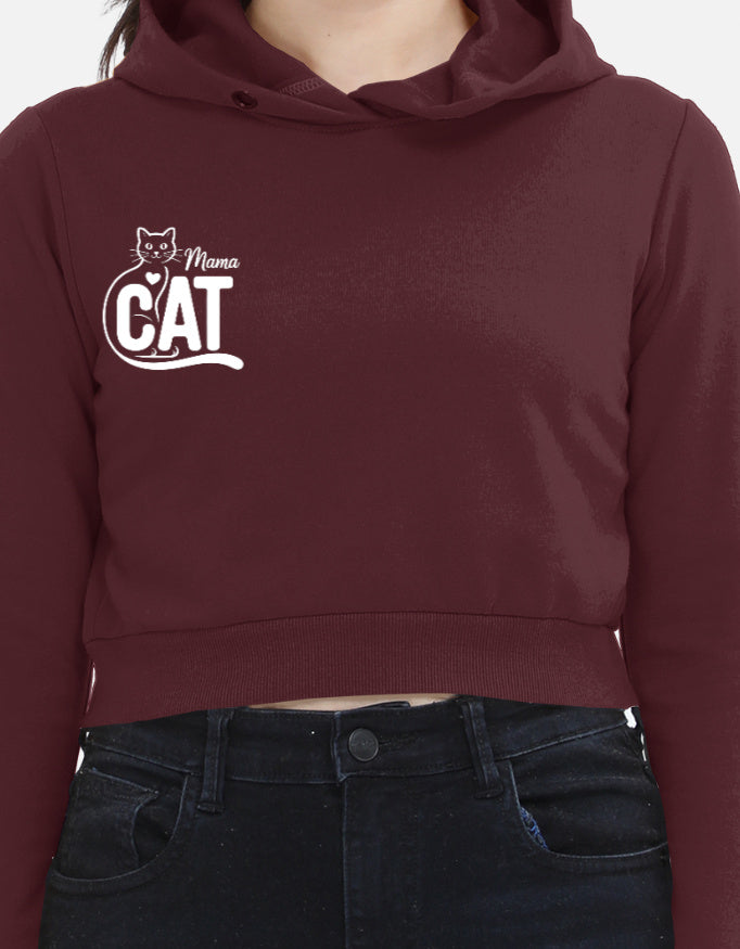 Cat Graphic - Female Cropped Hoodie in maroon - front view
#color_maroon