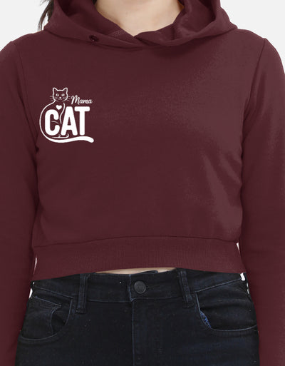 Cat Graphic - Female Cropped Hoodie in maroon - front view
#color_maroon