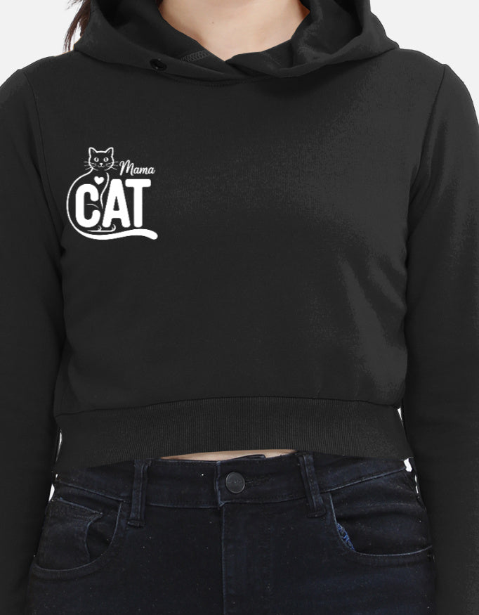 Cat Graphic - Female Cropped Hoodie in black - front view
#color_black