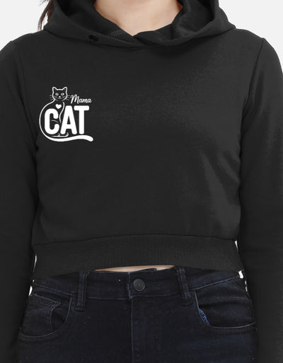 Cat Graphic - Female Cropped Hoodie in black - front view
#color_black
